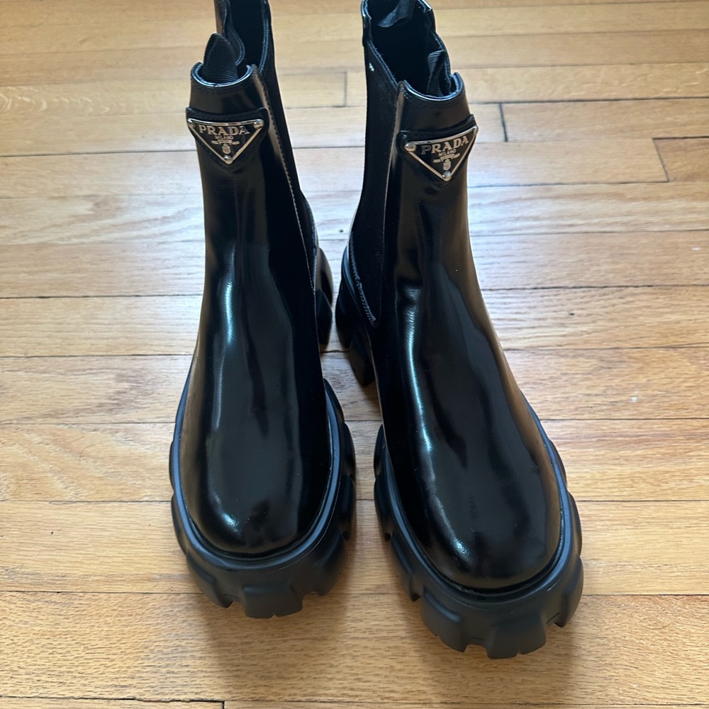 Prada Glossy Black Ankle Boots for Women
